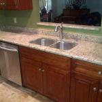 NEW VENITIAN GOLD 3CM GRANITE DUAL UNDERMOUNT SINK WITH PASS THRU HENESSEY CABINETS
