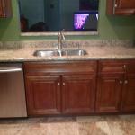 NEW VENITIAN GOLD 3CM GRANITE DUAL UNDERMOUNT SINK WITH PASS THRU HENESSEY CABINETS