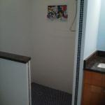 NEW SHOWER WITH 8X6 WHITE GLAZED TILE,  ACCENT PICTURE TILE , COBALT BLUE STRIP, AND GRANITE SILLS